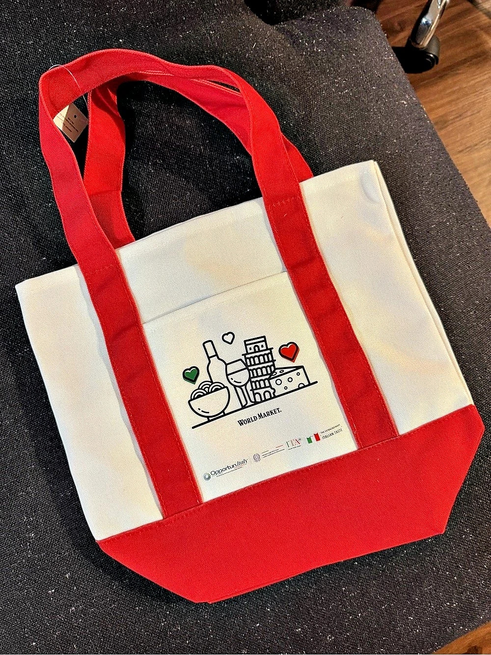 Italian Inspired World Market Reusable Canvas Tote Bag in Red & White